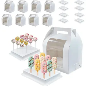 8pcs Portable Cake Pop Holder Boxes Cake Pop Packaging Display Stand with Clear Window White Cakesicle Boxes