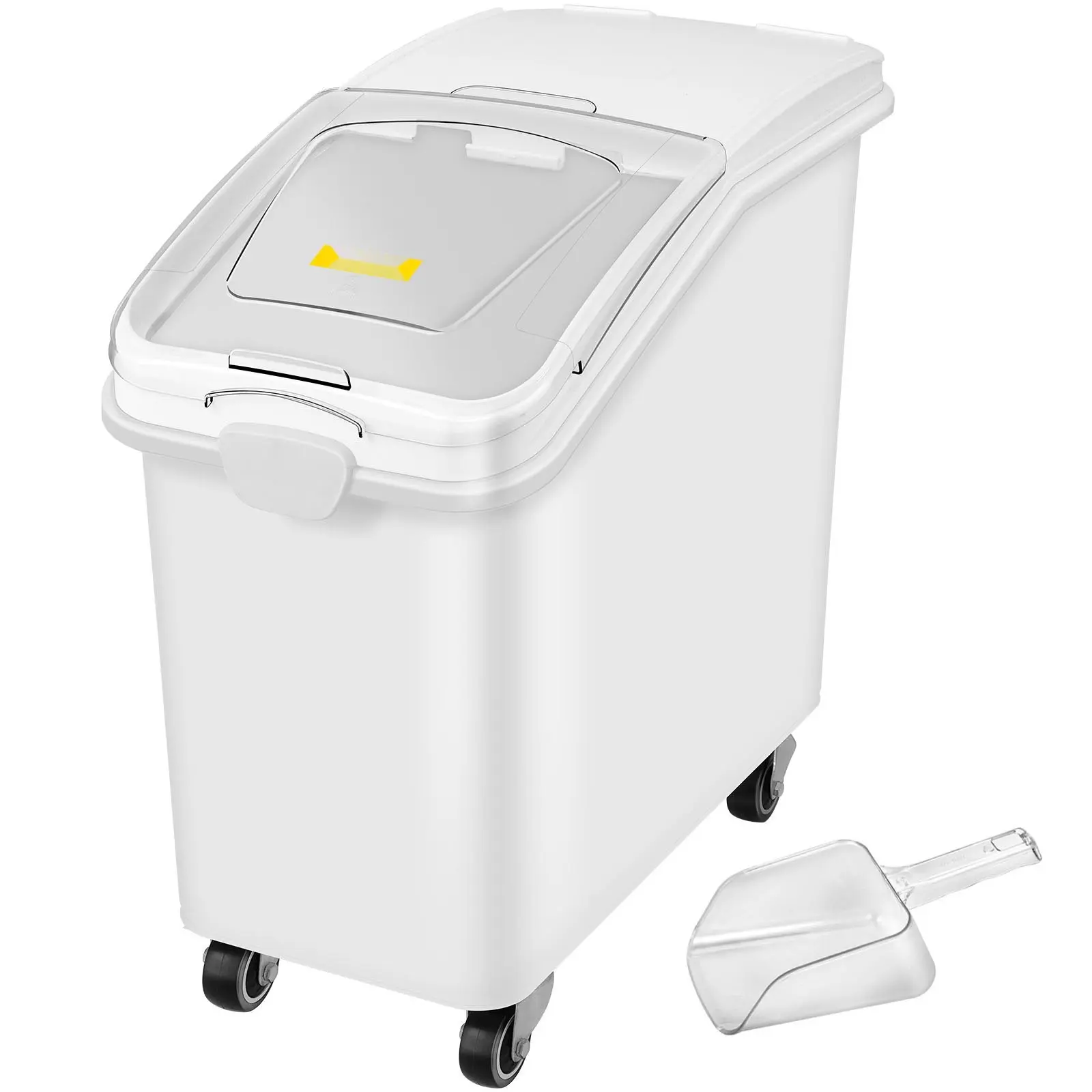 27 Gallon Ingredient Storage Bin with Scoop, Sliding Lid, and 500 Cup Capacity, Commercial Grade Food Container for Bulk Ingredients, Kitchen Organization, White, Food Safe, Easy to Clean, Stackable Design