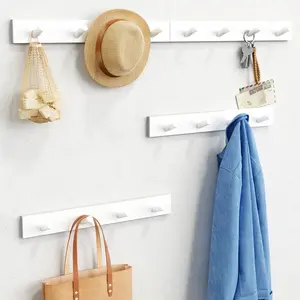 White Coat Hooks Wall Mount for  4 Pack, 16 Inch  Entryway Coat Rack Wall Mounted Heavy Duty, Modern Large Wall Hooks for Hats  Clothes Bags Purses Caps Closet - 16 Hooks