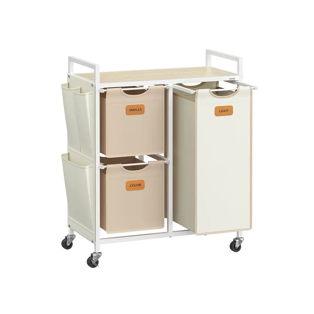 SONGMICS HOME Laundry Hamper with Compartments, Large Capacity Laundry Sorter, Rolling Laundry Cart with Shelves, Small Side Pockets, 6 Labels