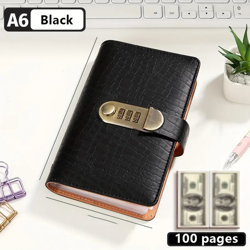 A6 Savings Notebook, Cash Storage Album, Small Financial Management Book with Lock, Suitable for Storing Coins and Important Information, 50 Paper Pages, 100 Pages Fun Easy-to-Keep Binder - Cash Notebook