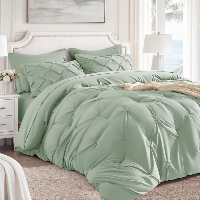 Shilucheng 7-Piece Soft Microfiber Bedding Set - Ultra Soft Fluffy All-Season Bed-in-a-Bag, Breathable Duvet Set with Sheets, Geometric Design for Home Decor, Cozy Lightweight Warmth (Multiple Colors)