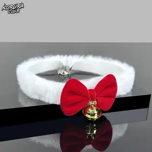 Koruraclub Red Bow Plush Choker with Gold Bell Christmas Gift for Festive Outfits