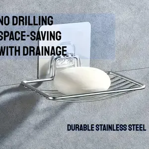 1 Pc Stainless Steel Wall-Mounted Soap Box, No Drilling, Space-Saving Organizer for Bathroom & Kitchen with Drainage Tank, Modern Minimalist Design. Suitable for Soap, Toothbrush & Toiletries, Stylish Metal Finish, Durable Structure, Soap Dish Holder