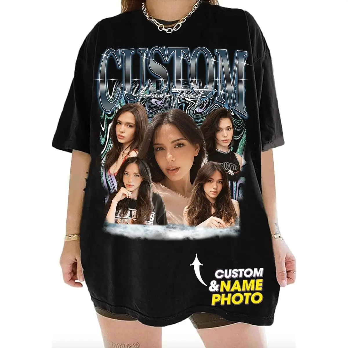 Custom Photo Bootleg Girlfriend 6 Face 90s Retro Vintage Shirt Sweatshirt, Shirt with Face on It for Boyfriend Birthday Gift, Customized Womenswear
