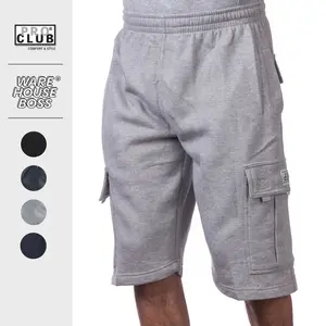 PROCLUB Men's Heavyweight Fleece Cargo Shorts PRO CLUB 6 Pockets Relaxed Fit Sweat Shorts Plain Casual Shorts Hip Hop Harem