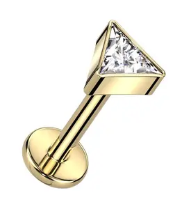 Gold PVD Triangle Clear CZ Titanium Internally Threaded Labret