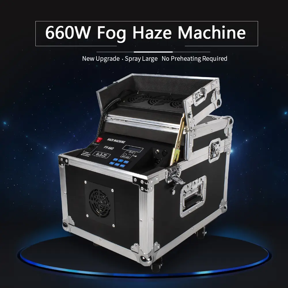 SHEHDS 660W Power Fog Machine with Flight Case, DMX Control & Wireless Remote, Commercial Stage Lighting Equipment for Stage Performances & Fog Machine Wedding Use