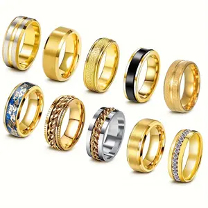 10PCS Stainless Steel Spinner Stacking Rings Set – 8MM Gyro Chain Adjustable Rings for Men Women – Comfortable Gold Minimalist Bands, Perfect Fit Sizes 7-13