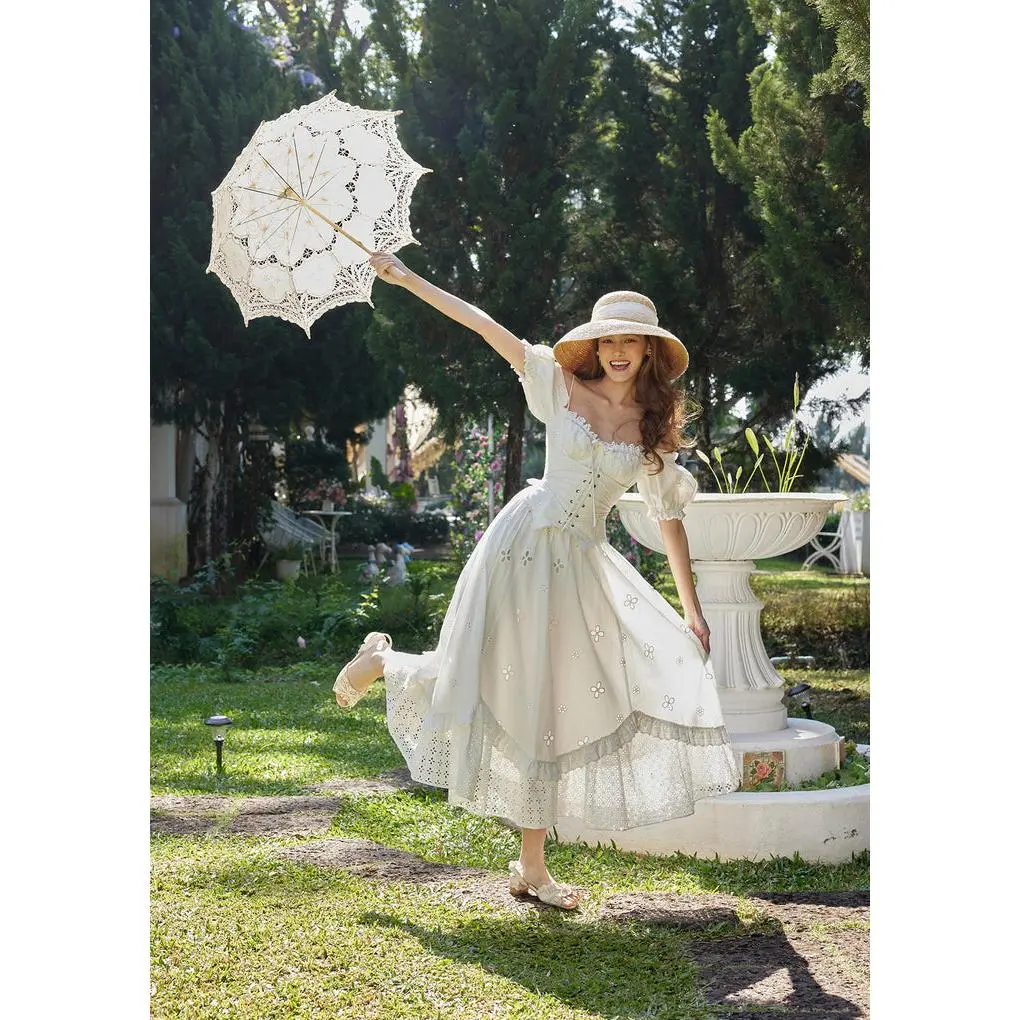 "I Flipped" White Cottagecore Dress