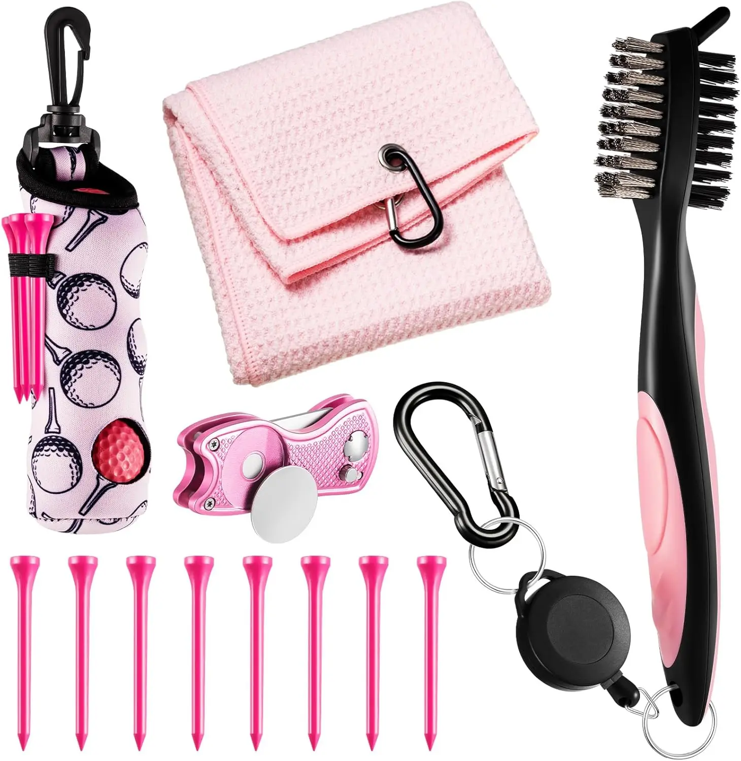 12 count Golf Accessories Kit, Include Golf Ball Bag with Hook Towel Tees  Ball Marker Divot Tool Cleaner Brush for Women Man Gifts