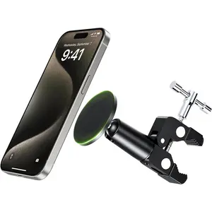 Phone Clamp Mount, Adjustable Phone Holder for Mic Stand/ Stand/Golf Cart/Treadmill//Shopping Cart/Stationary ,  Clamp Mount for Magsafe  16 15 14