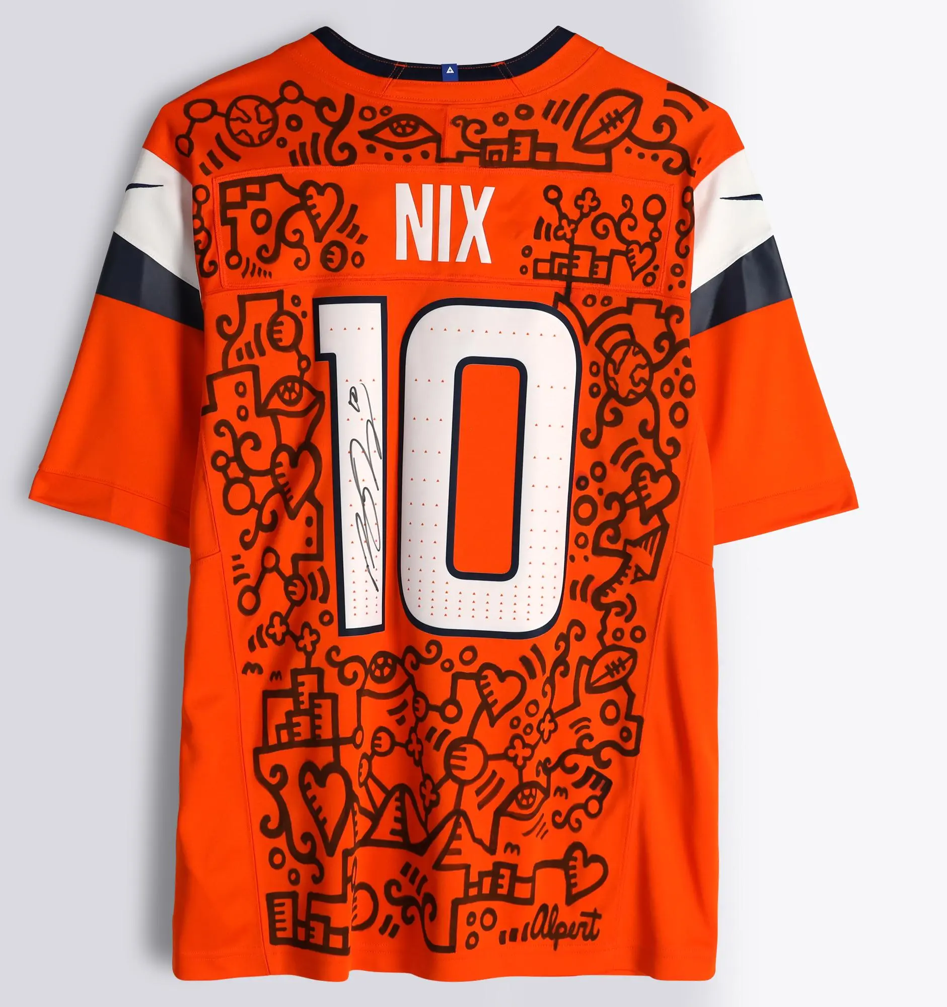 Bo Nix Denver Broncos Autographed Orange Limited Jersey - Art by Alex Alpert - Limited Edition #1/1 - FFAJAN26 - Fanatics Authentic Certified