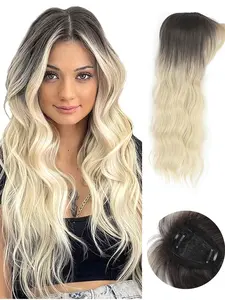 Black, Brown 18 Inch Wavy Synthetic Clip-In Topper, Synthetic Hairpieces, for Women Water Wave Body Wave Extension Hair Topper, Grey Hair, High Hairline - Natural Looking Scalp, Adds Extra Volume, Lightweight & Breathable