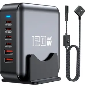 USB C Fast Charger Block, 120W 6-Port Charging Station GaN Hub Adapter, USB C Wall Multi Charger Power Strip Plug with On/Off Switch for iPad iPhone 16 15 14 13 12 Pro Max Galaxy S23/22-5ft Cord