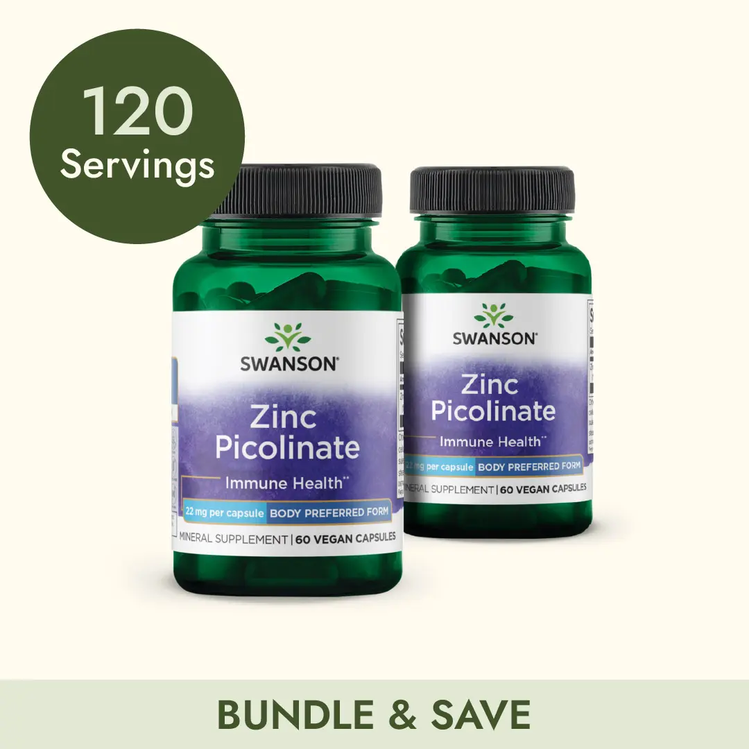 Swanson Zinc Picolinate 22 mg Body Preferred Form 120 Vegan Capsules for Immune Health & Collagen Production US Healthcare Supplement