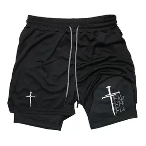 Christian Cross Shorts – The Way The Truth The Life, Religious Tee 2-in-1 Shorts for Men Workout & Casual Wear Breathable Summer Shorts