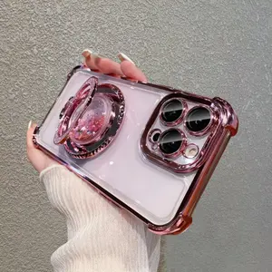 Shockproof Glitter Quicksand Stand Holder Foldable Case Cover for iPhone 16 Pro Max 15 Pro Max 14 13 Pro Max