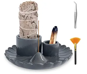 Sticks Holder, 4 in 1 Incense and Candle Holder for Burning Sage and Sticks for Burning, Ash Catcher Tray for Meditation Yoga Room