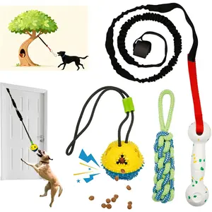 Interactive Dog Bungee Tug Toy, 4 Pieces Hanging Spring Pole for Puppy/Small Dogs, Outdoor Tether Rope for Yard & Small Tree, Indoor Door Pull Toy for Self Play and Solo Exercise