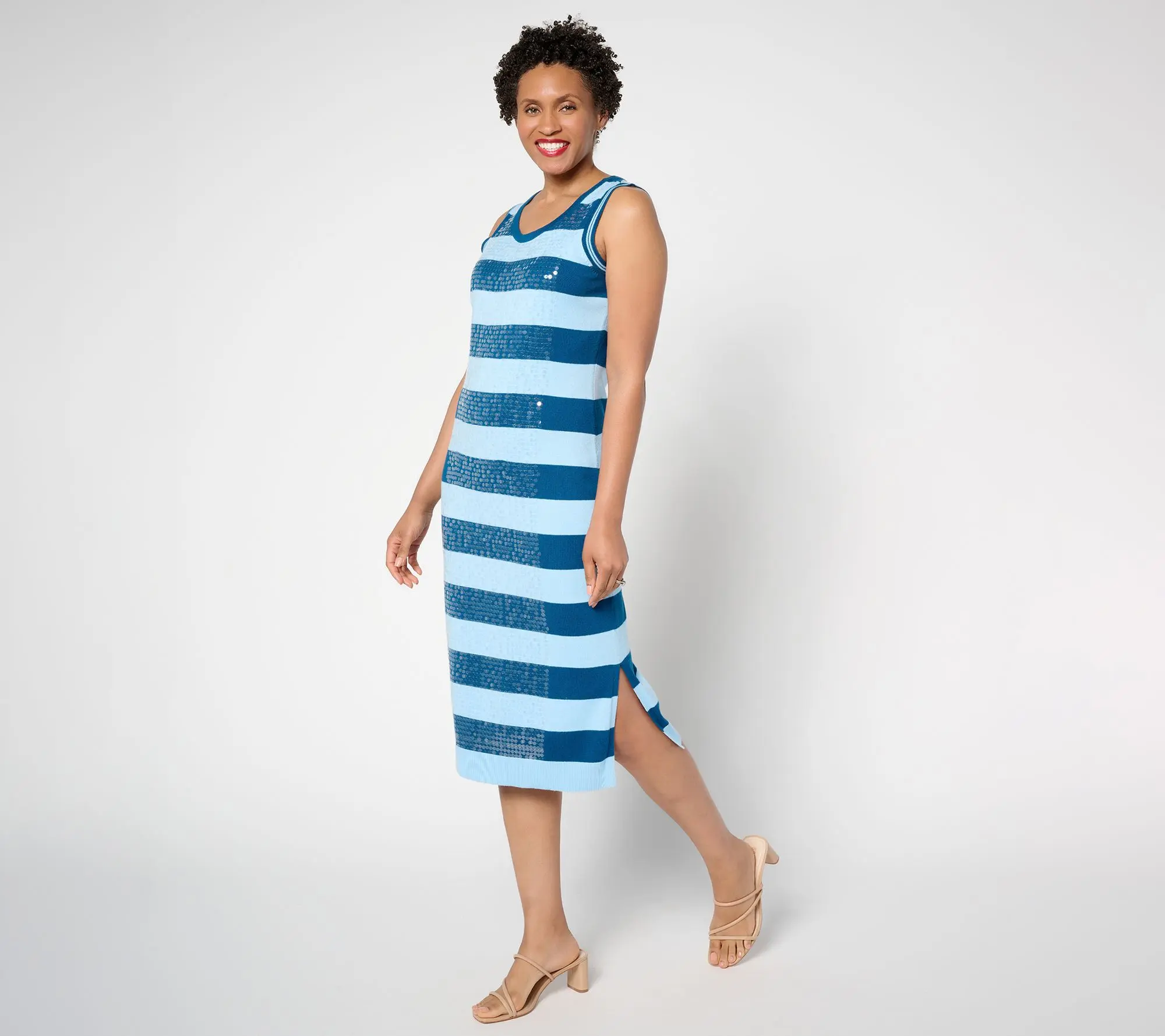 Isaac Mizrahi Live! Petite Sequin Stripe Sweater Maxi Dress