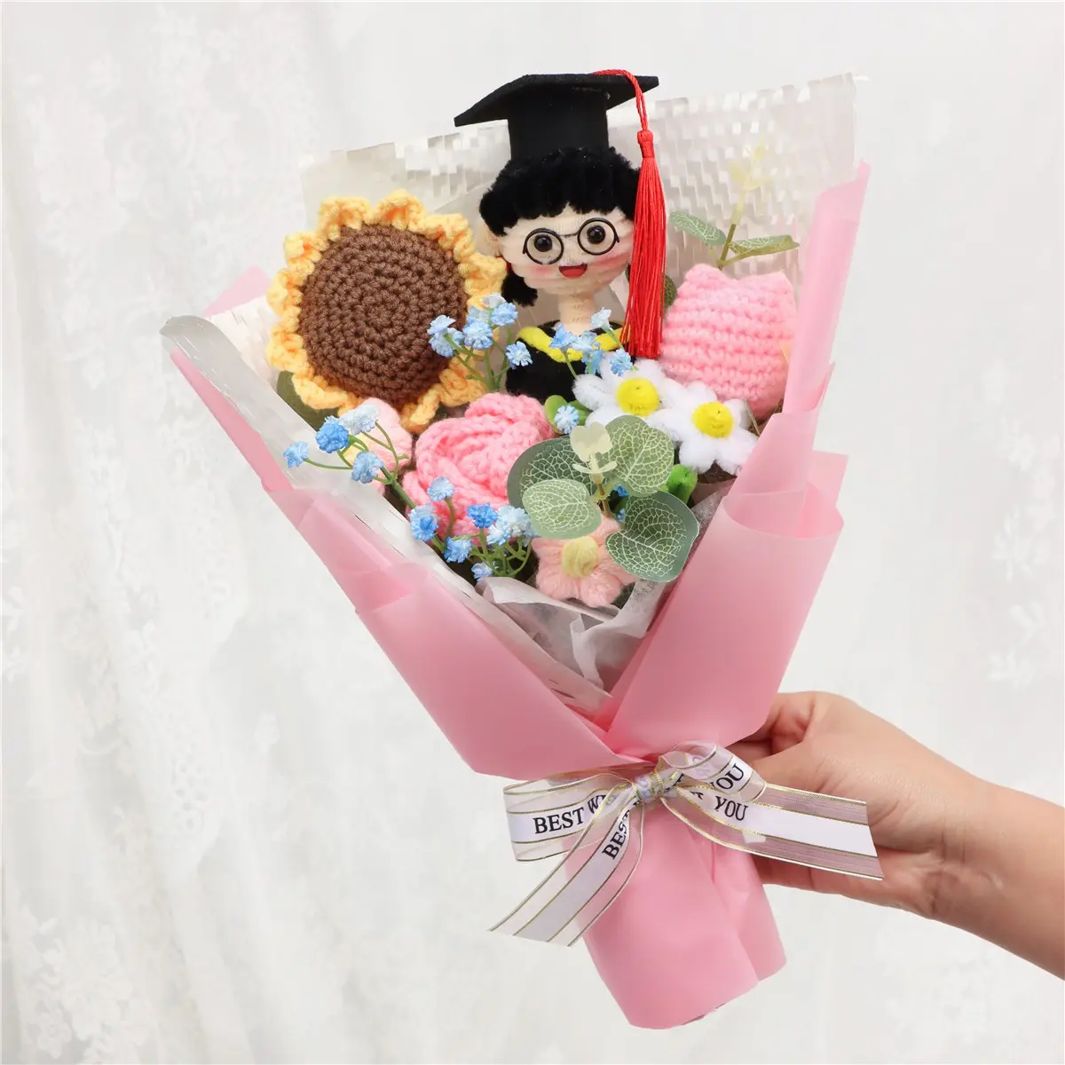 Handmade Sunflower Bouquet, Decorative Bouquet, DIY Crochet Artificial Flowers, Artificial Flower Decoration, Flower Design Decorations, Perfect Gift for Mother's Day, Valentine's Day, Teacher's Day, Graduation, Christmas, New Year