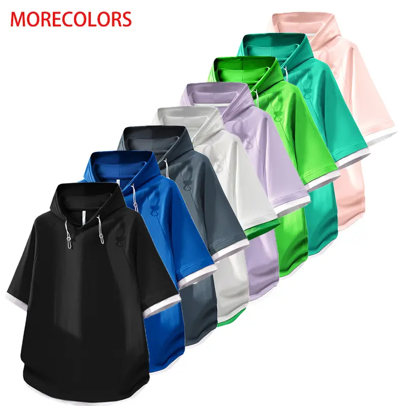College style fashion hooded short sleeved T-shirt for couples in summer, thin and breathable, versatile short sleeved top for sports and leisure