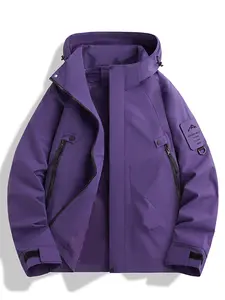 New Outdoor Hooded Climbing Couple Jacket, Spring Autumn Windproof Waterproof Breathable Comfort Fashion Solid Color Fleece Lined, Waterproof Windproof Outerwear