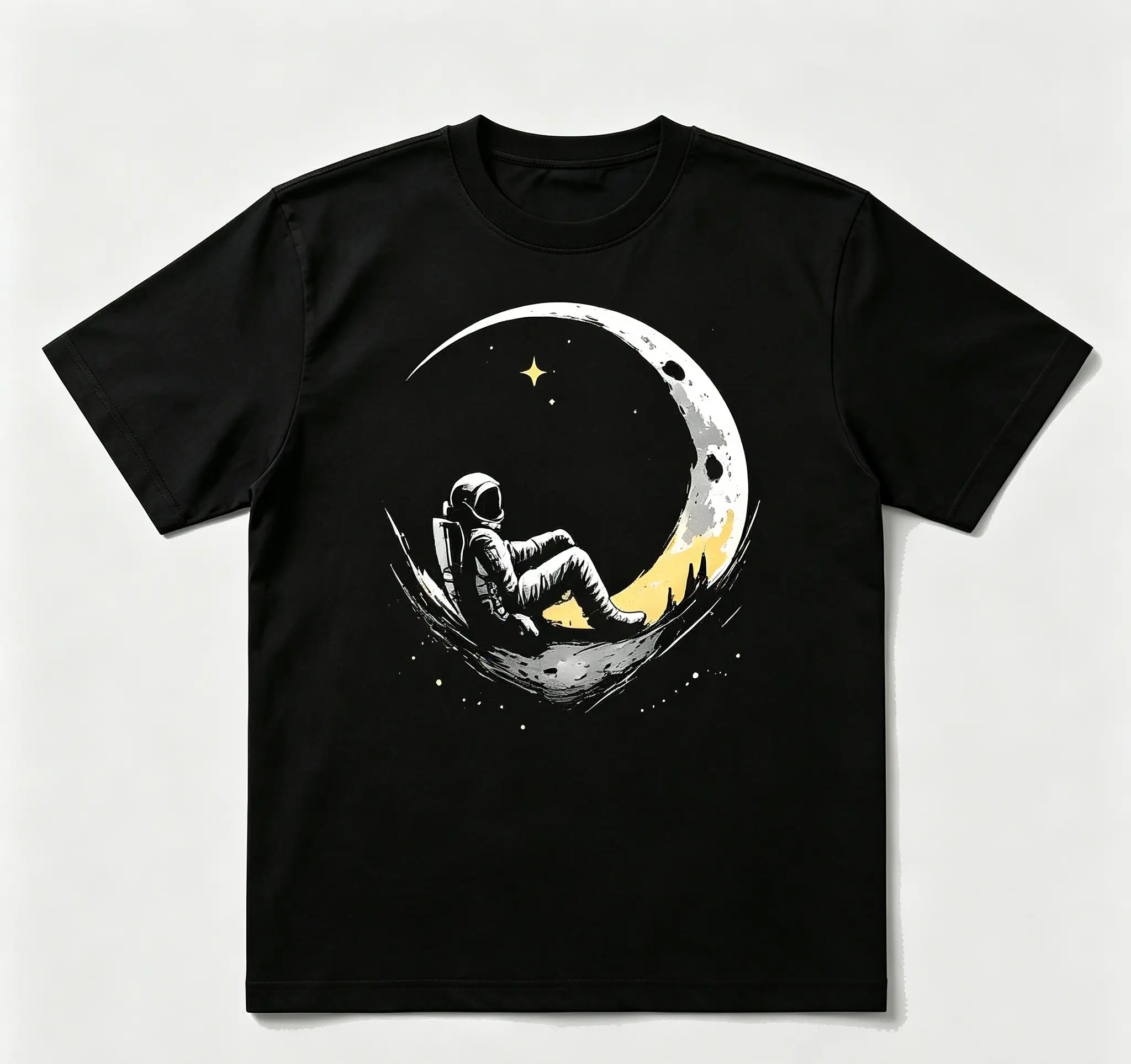 Men's Minimalist Personalized Astronaut-Crescent Moon Space Prints Sports Top, Casual Outdoor Clothes for Daily Wear, Menswear, Sporty, Athletic, Shortsleeve, Stylish, T-Shirt, Sporty Chic, Male