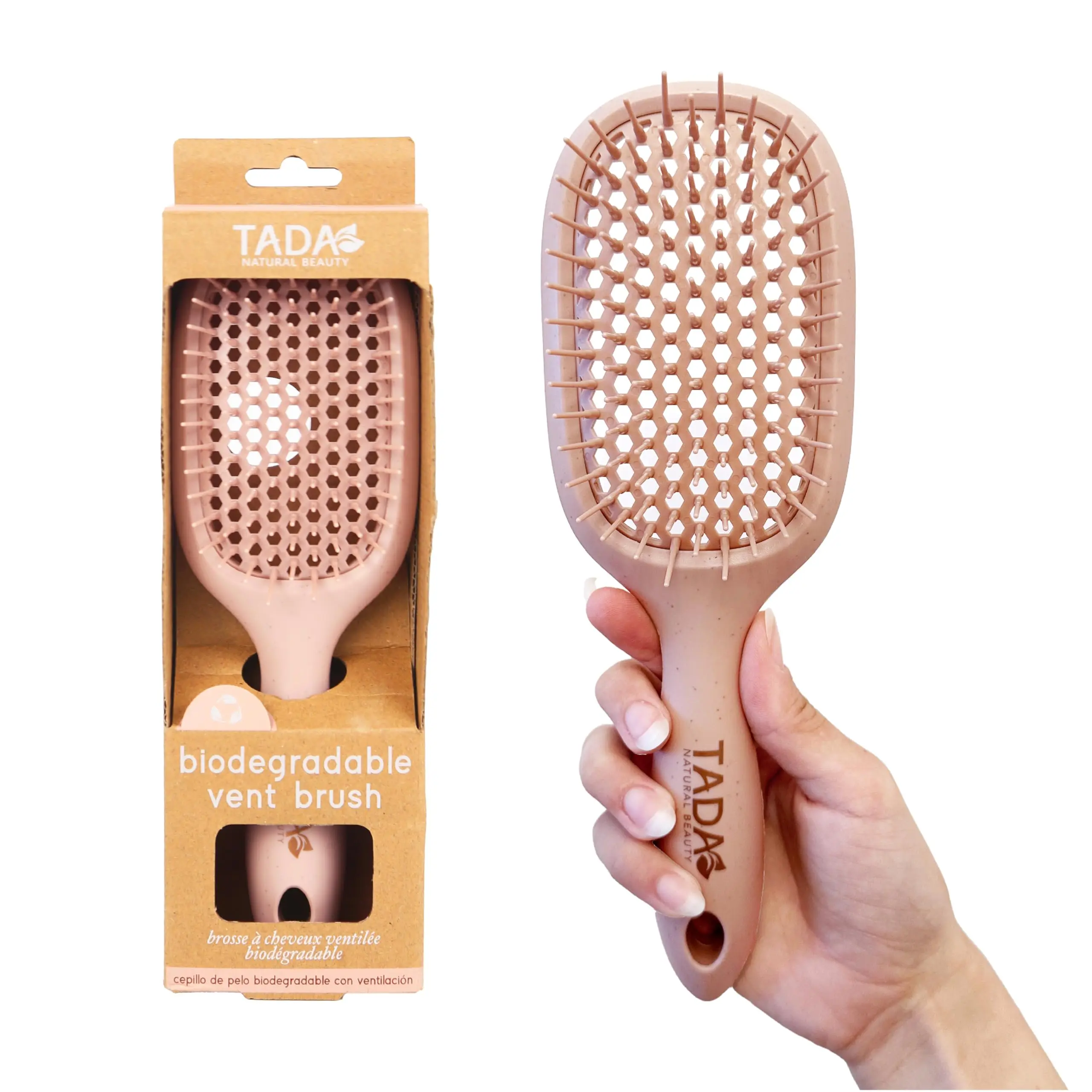 TADA Natural Beauty Detangling Vent Brush for Quick Drying and Anti-Frizz Styling - Hair Care Tool for Curly, Thick, Wavy, Wet or Dry Hair - Pink, Detangling Hair Brush