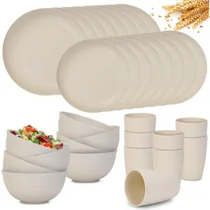 MIUVA 16-Piece Premium Wheat Straw Dinnerware Set for 4, Unbreakable & Lightweight, Microwave & Dishwasher Safe, Ideal for RV Camping & Picnic, BPA-Free, Stylish Beige Tableware Sets Stock Up Value Pack Valentine's Day gift Christmas Gift