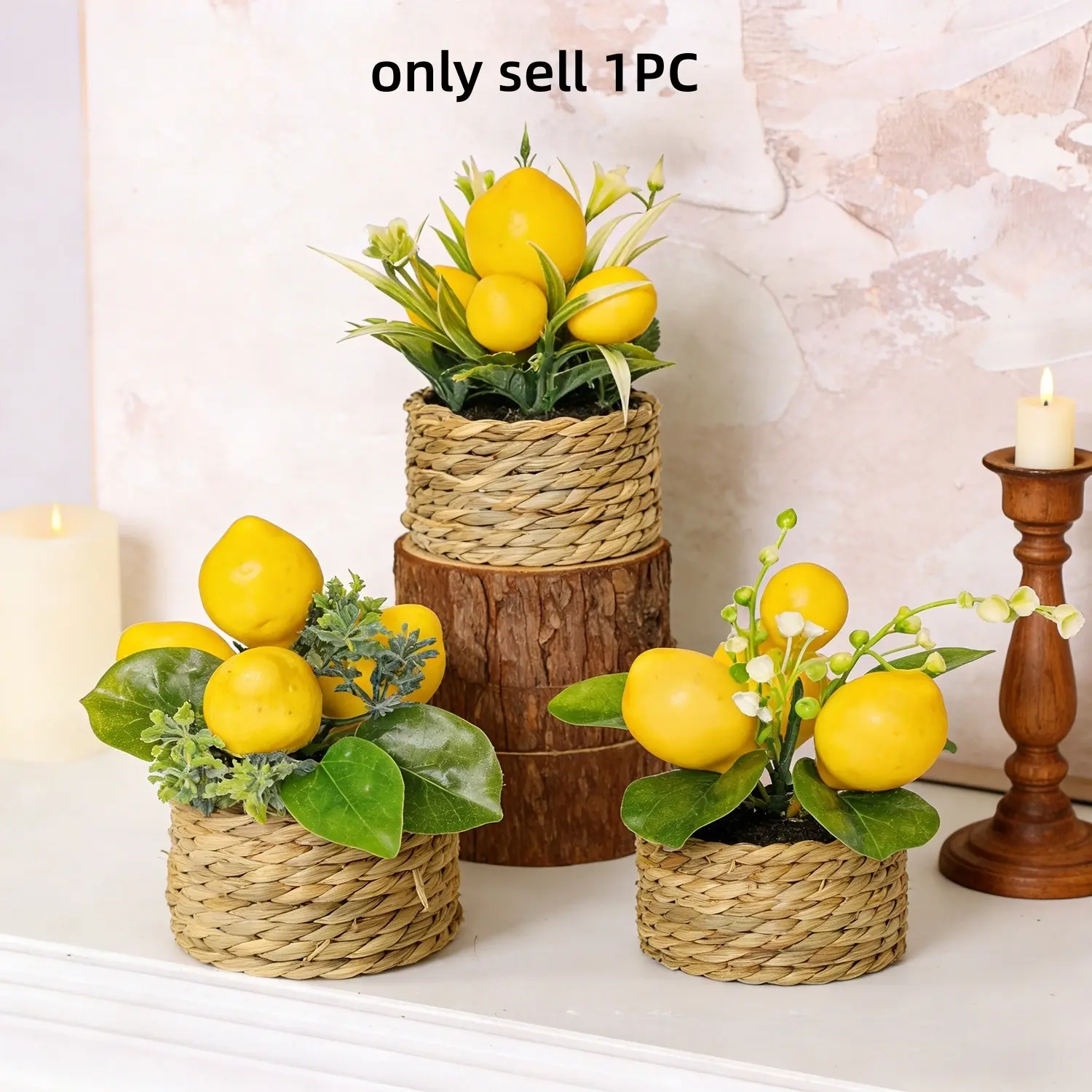 1pc Realistic Lemon Tree, Spring Decorative Fruit Ornament, Mini Pottery Craft, Home Office Desk Wedding Decoration, Artificial Faux Plants Indoor