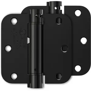 2 Pack Self Closing Door Hinges 3.5 Inch, Matte Black Spring  Hinges with 5/8'' Radius Corners, Adjustable Tension for Garage, Front Door, for Left and Right Hand Door, UL Listed