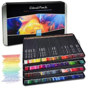 160 Colored Pencils, Oil Colored Pencils for Adult Coloring Books, Soft Core with Vibrant Colors for Artists, Coded Pencils for Detailing, Shading & Blending, Packed in Metal Box
