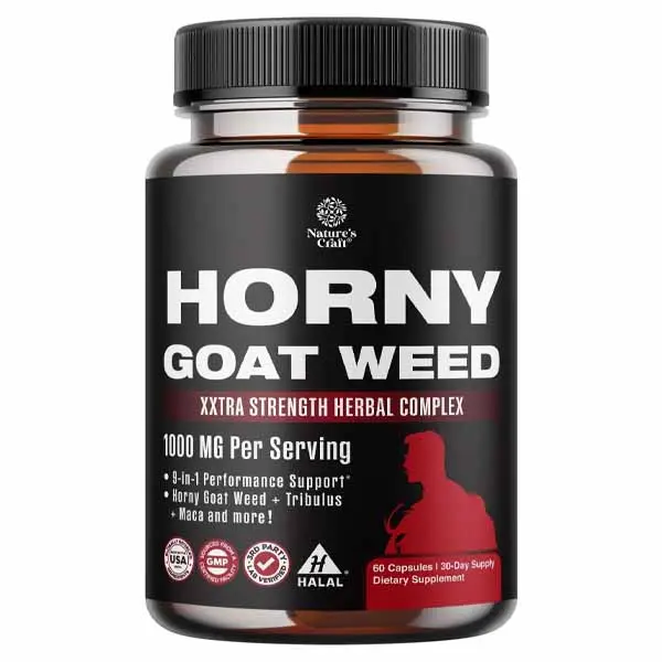 Horny Goat Weed for Men - Extra Strength Male Supplement with Black Maca Root, Tongkat Ali, Saw Palmetto & Panax Ginseng Extract for Stamina & Energy - 60 Count