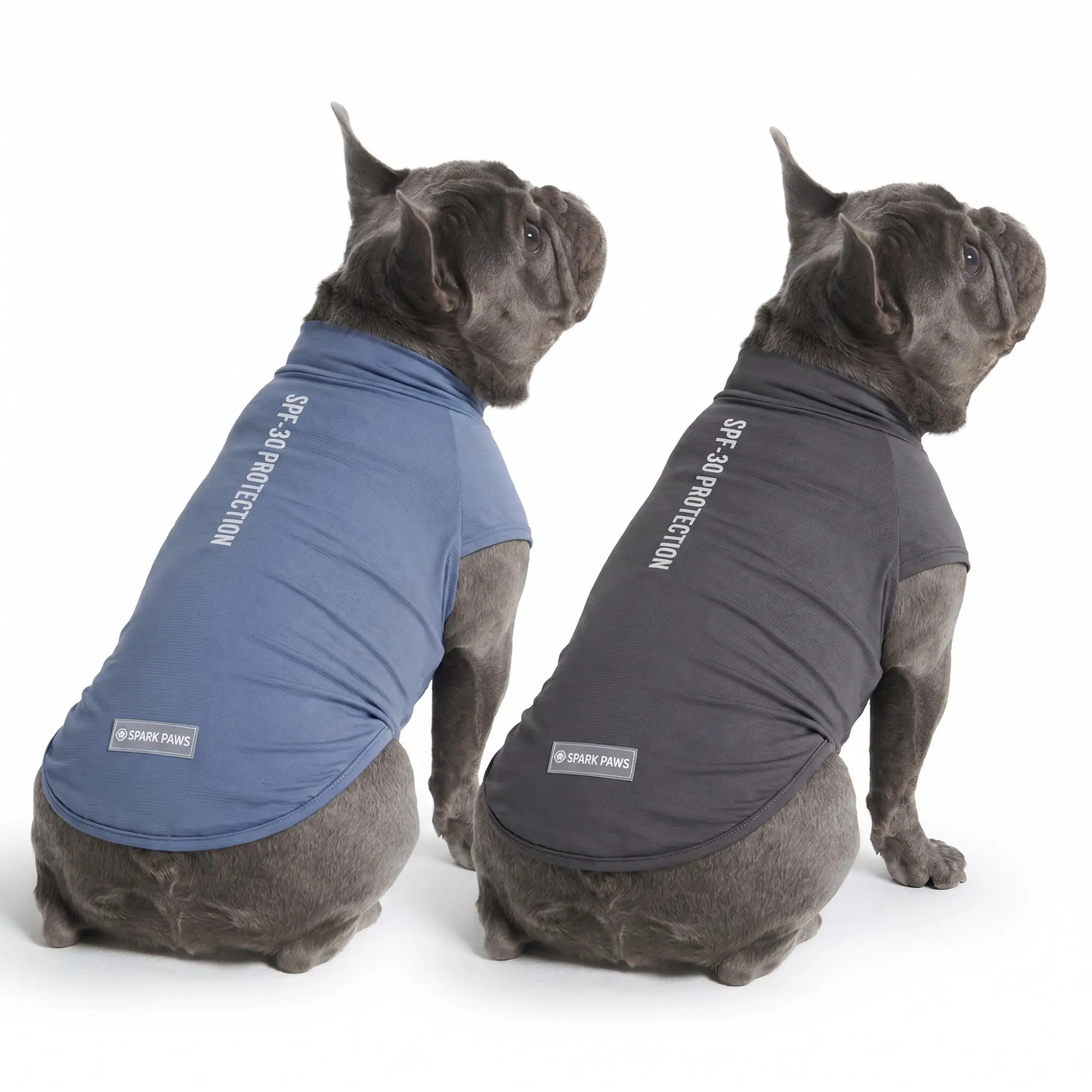 Spark Paws Sunblock Dog T-Shirt, SPF30 Protection, Lightweight Breathable Quick Dry for Dogs with Sensitive Skin - Navy Blue & Dark Grey (Set of 2) - Size L