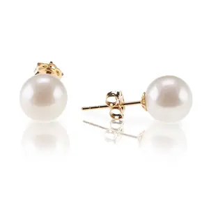 PAVOI 18K Gold Plated Sterling Silver Round Stud White Simulated Shell Pearl Earrings for Women