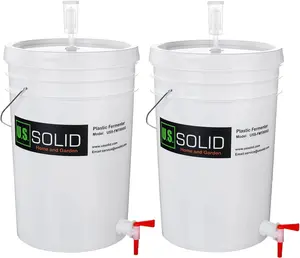 U.S. Solid 2-Pack 6.5 Gallon Plastic Fermenter Buckets with Spigot & Airlock