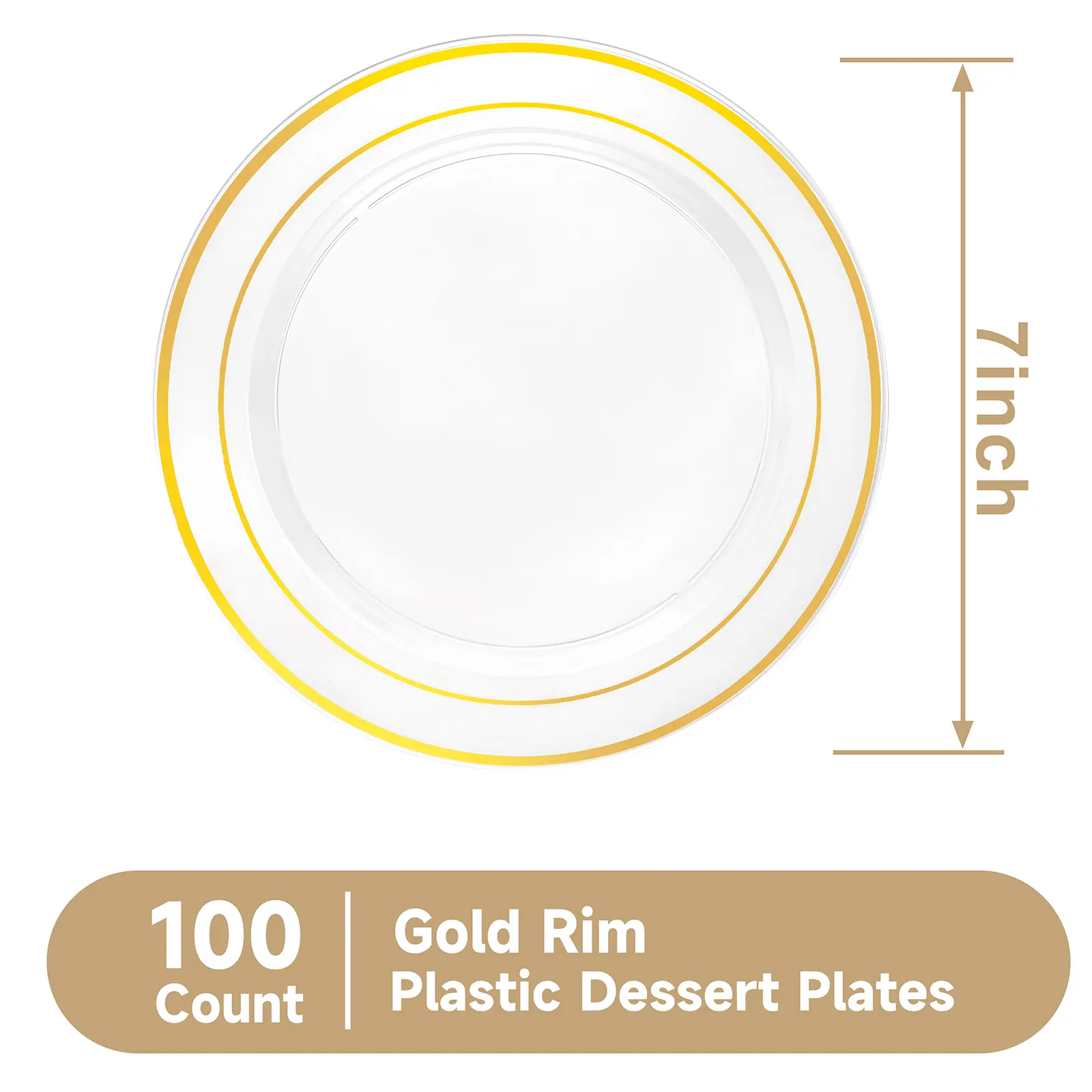 100Pcs Small Clear Gold Dessert Plates,Clear Disposable Plates with Gold Rim 7 Inch,Premium Hard Fancy Small Plate,Perfect for Birthday, Wedding & Party