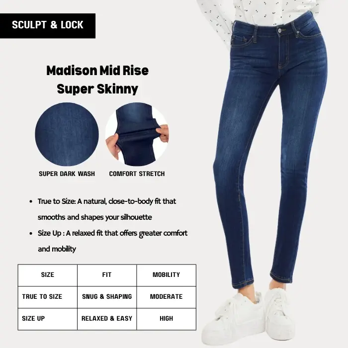 [SCULPT & LOCK] KANCAN - Madison Essentials Women's Denim Mid Rise Super Skinny