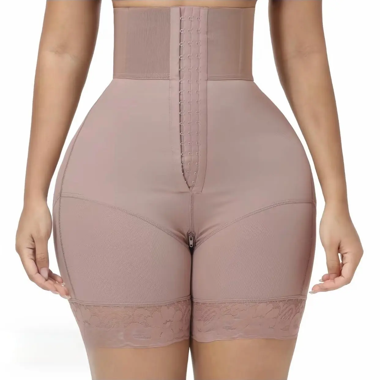 Women's High Waist Shaper Shorts - Elegant Lady's Body Contouring Shapewear with Strapless Tummy Control, Butt Lifter, Zipper Crotch, Lace Trim, Leg Shaping & Everyday Comfort for Holiday, Halloween, New Year