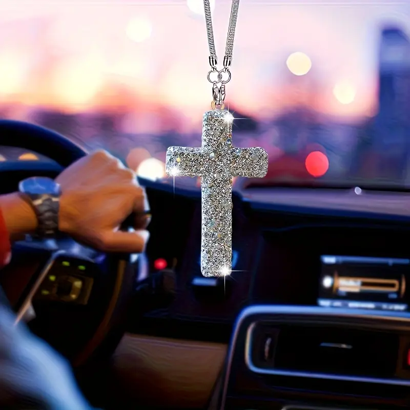 Sparkling Crystal Cross Car Ornament, Perfect Car Interior Accessory, Elegant Design, Durable Material, Ideal Gift for Drivers & Auto Enthusiasts, Car Interior Ornaments, Car Decor Gift