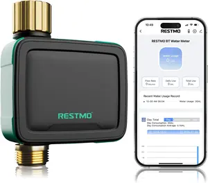 RESTMO Smart Sprinkler Timer with Flow Meter, Water Timer for Garden Hose, Brass Inlet & Outlet, Automatic Lawn & Yard Irrigation Watering System, APP Control (Bluetooth Connection, Not Include Hub)