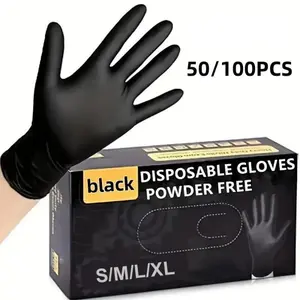 50/100pcs Black PVC Gloves - Disposable Thickened Gloves, Suitable for Kitchen, Dishwashing, Home Cleaning, Handheld, Latex Free, Suitable for Indoor and Outdoor Use, Kitchen Cleaning Gloves