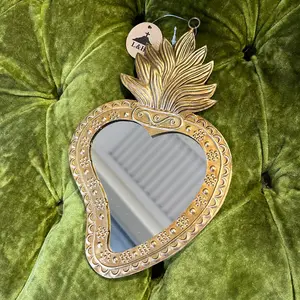 Dots Sacred Heart Mirror - Antique Bronze Decor with Heart Shape and Floral Design