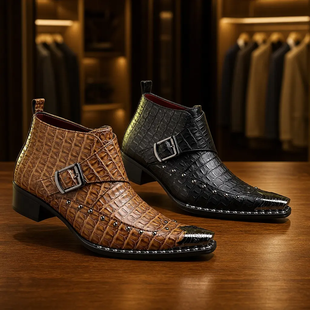 Men’s High-End Dress Footwear - Classic Buckle Design, Non-Slip, Comfortable, Elegant Cuban Style, Polyurethane (PU) Construction, Versatile for Office, Casual Occasions, Party, Rubber, Formal Dress Shoes, Stylish