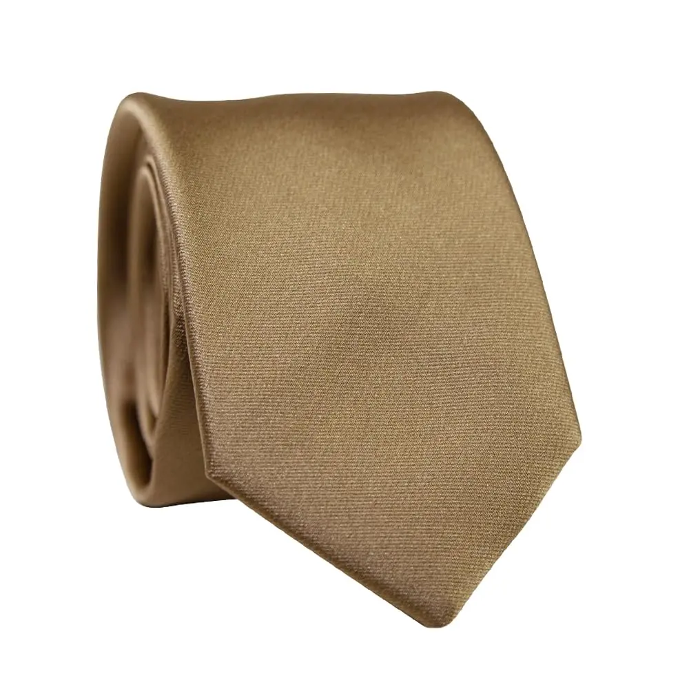 DAZI Men's Skinny Tie, Solid Satin Ties, 2.5" Wide Neckties, Solid Pure Color Formal Necktie (Gold)