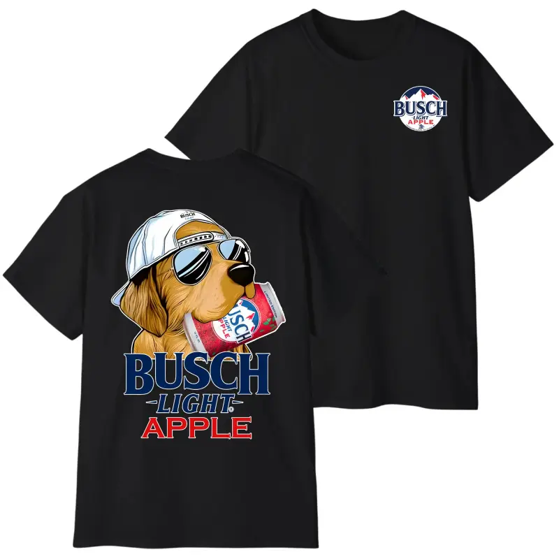 Vintage Busch Apple Dog T-Shirt, Retro Golden Retriever Beer Graphic Tee, Ash Grey Summer Outdoors Shirt, Cool Puppy Wearing Sunglasses Busch Tshirt, Funny Dog Lover Beer Gift 2026 graphic tees