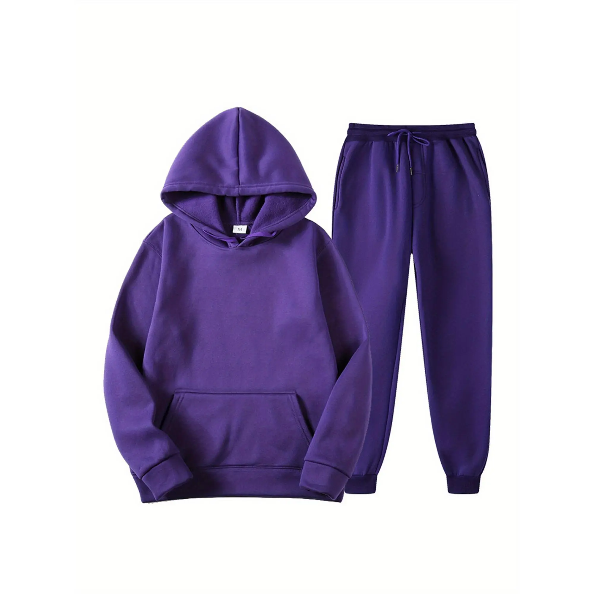 2pcs Young Men/Men Autumn Hoody Sets Solid Color Long Sleeves Outfits, Fall Hooded Long Sleeves Sweatshirt + Drawstring Slacks Suit for Boys S-XXL
