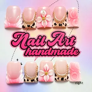 Flower Decor Fake Nails, 10pcs/set Fashion Handmade Reusable Nails Press on Nails for Women & Girls Diy Nail Art, Elegant Stick on Nails Kit
